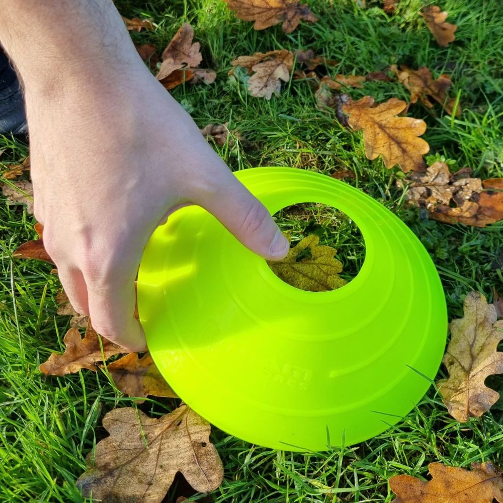 Ram Rugby set of 50 durable 40g marker cones in five colors with stand holder, ideal for rugby club training drills and practice.