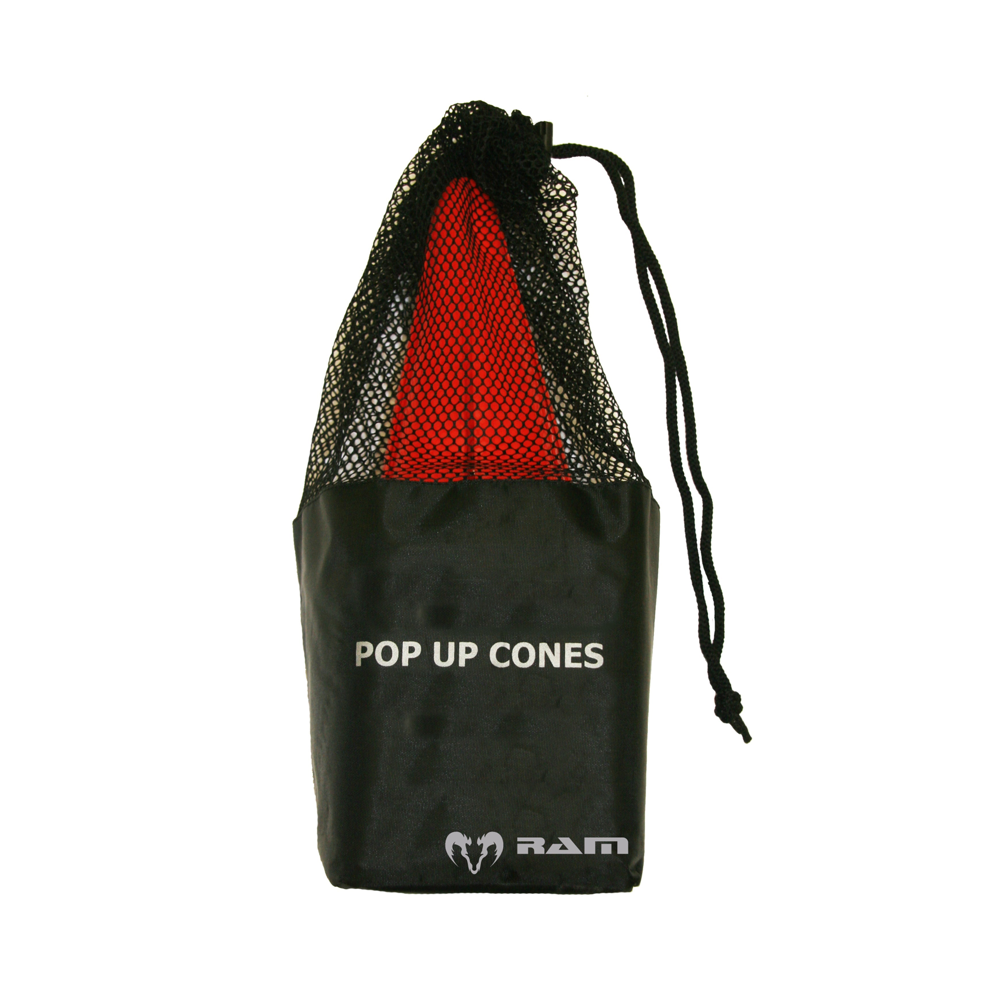 Set of 20 Ram Rugby bright red pop-up training marker cones, 23cm tall, durable plastic for rugby drills and agility training