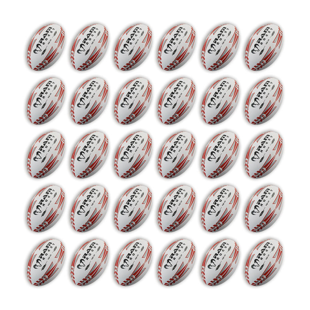 Ram Rugby Squad Trainer Ball Bundle with 30 size 5 rugby balls and 2 breathable storage bags for team training sessions
