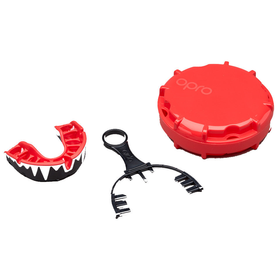 Opro Platinum Adult mouthguard showing durable outer layer and flexible inner cushioning for impact protection and comfort
