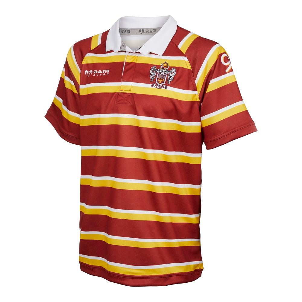 Ram Rugby Challenger Sublimated Rugby Shirt in mid-stretch 280gsm fabric with contoured semi-fit design for durability and comfort