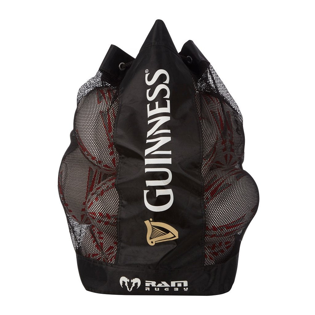 Ram Rugby custom breathable ball bag in black with embroidered logo, designed for rugby clubs, schools, or events