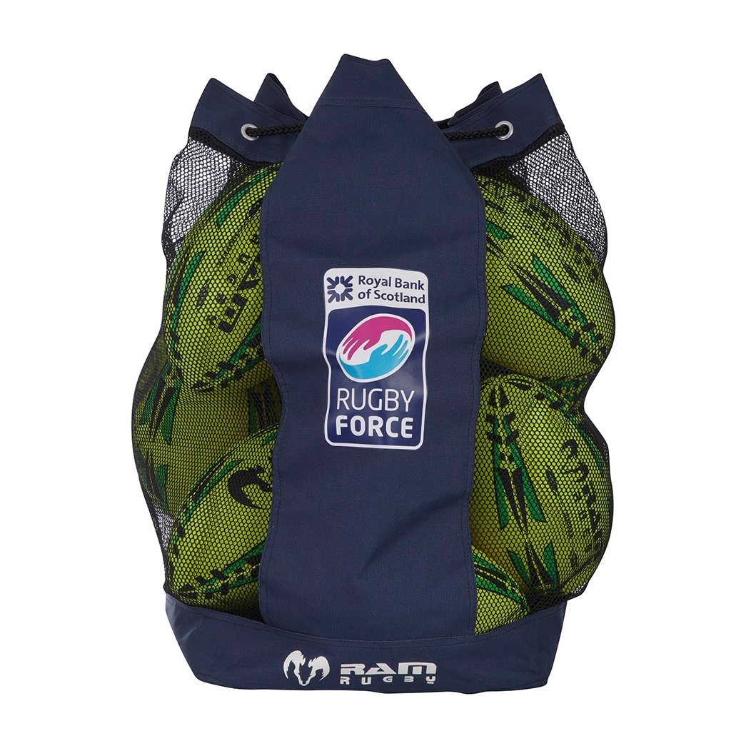 Ram Rugby custom breathable backpack ball bag in navy with white logo personalization for rugby clubs and teams
