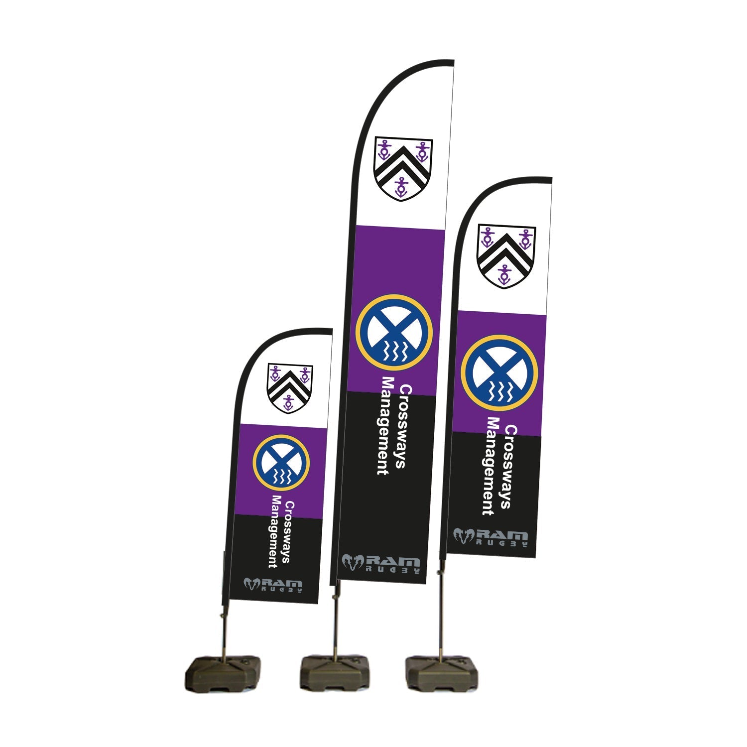 Ram Rugby custom double-sided printed feather corner flags in vibrant colors, designed for outdoor sports and events visibility