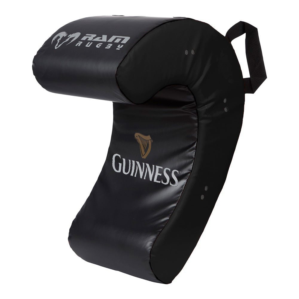 Ram Rugby custom black and red hit shield with multiple logos designed for rugby training and impact protection professional use