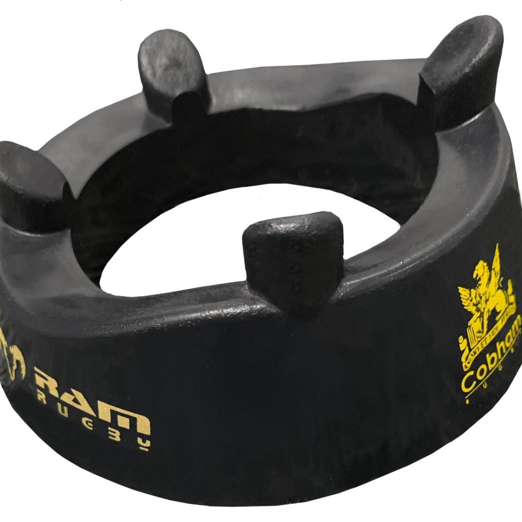 Ram Rugby custom kicking tee in neon yellow rubber designed for rugby kicking practice with personalized branding options