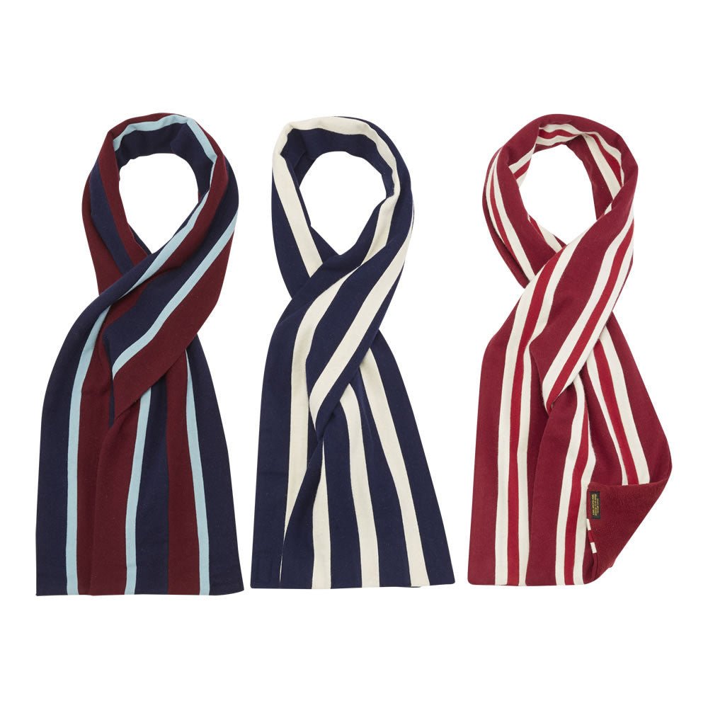 Ram Rugby custom wool scarf in navy blue with embroidered club crest, 183cm x 22cm, soft fleece-backed option available