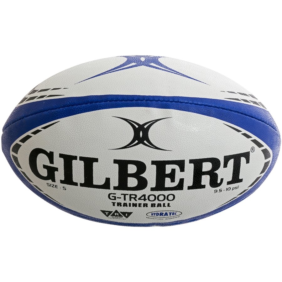 Stacked Gilbert G-TR4000 trainer rugby balls in vibrant white and green, bundled with two large breathable ball bags for training