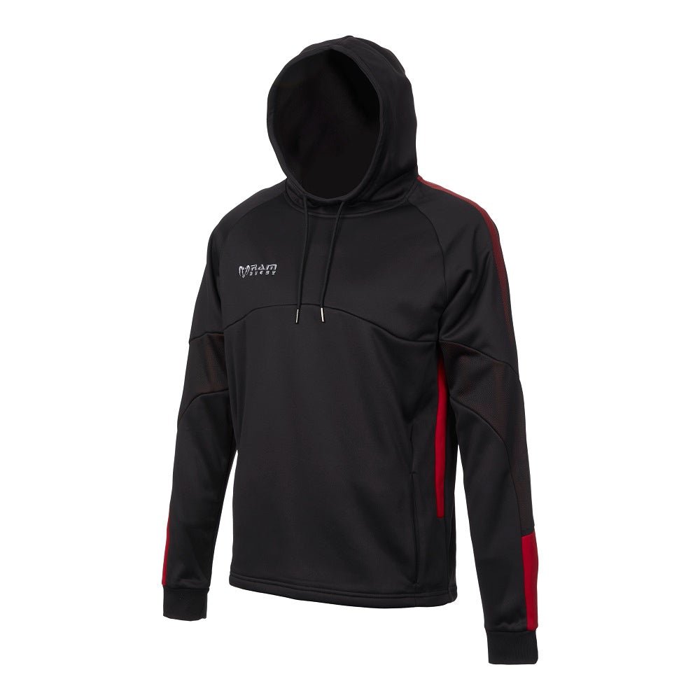 Ram Rugby Edge Hooded Midlayer hoodie in dark gray with front pockets, durable fit, and contrast cuffs for active wear