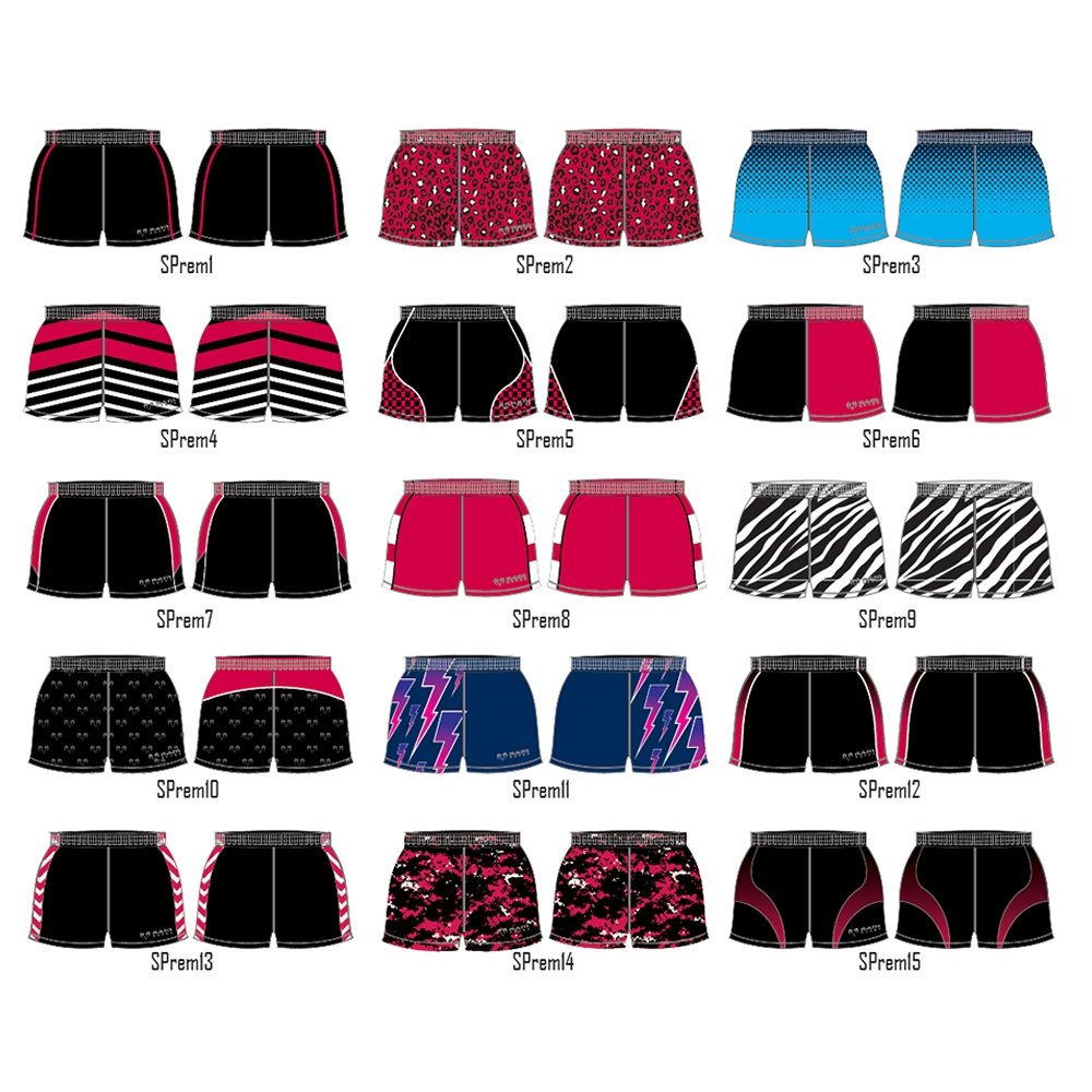 Ram Rugby Women's sublimated poly twill rugby shorts in navy with stretch gusset for comfort and customizable design options