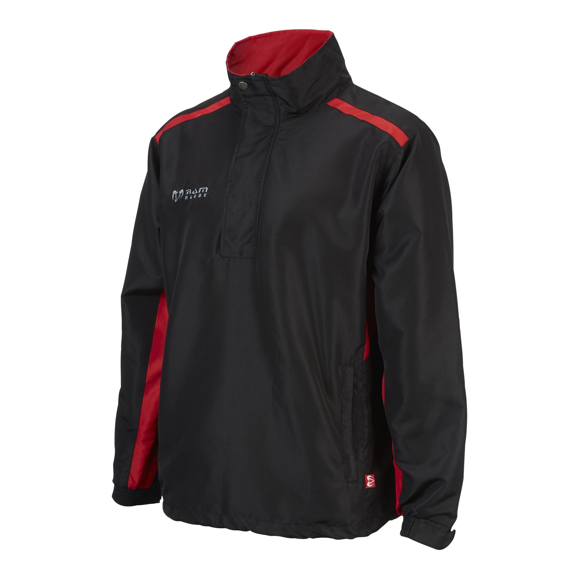 Ram Rugby custom smock top in black 100% polyester mesh lined fabric with quarter zip, designed for rugby training and matches