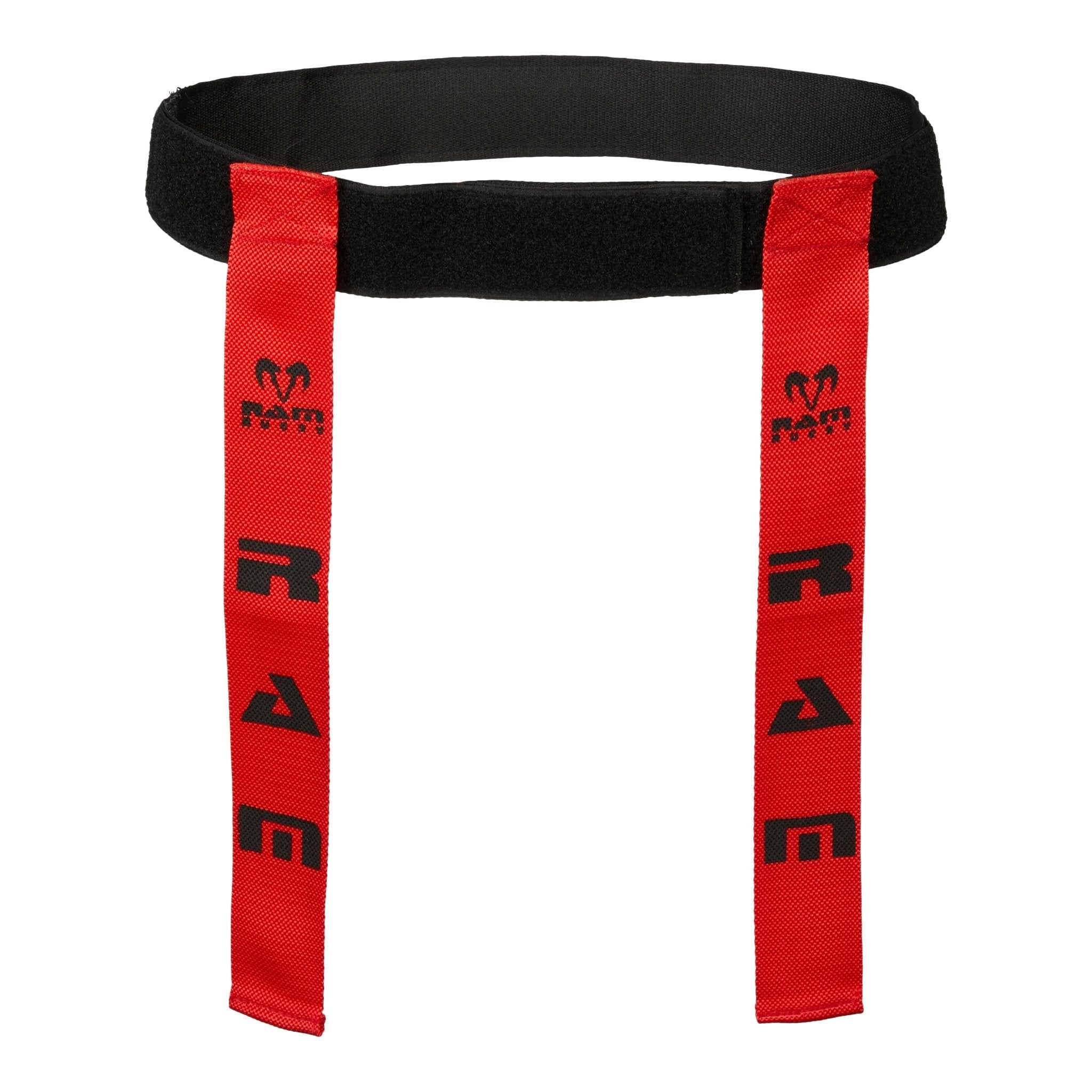 Ram Rugby Tag Rugby Set with 10 small black belts and 20 durable woven red and blue tags for secure, comfortable play
