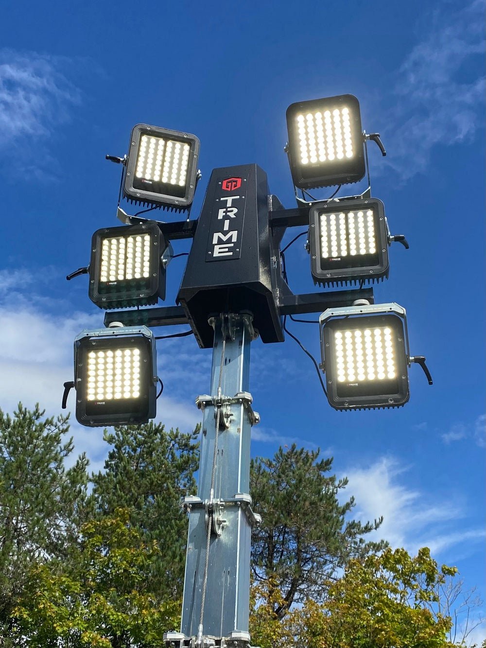 Ram Rugby X-ECO used LED floodlight tower with six 150W lamps, stainless steel mast, and Kubota diesel engine outdoors