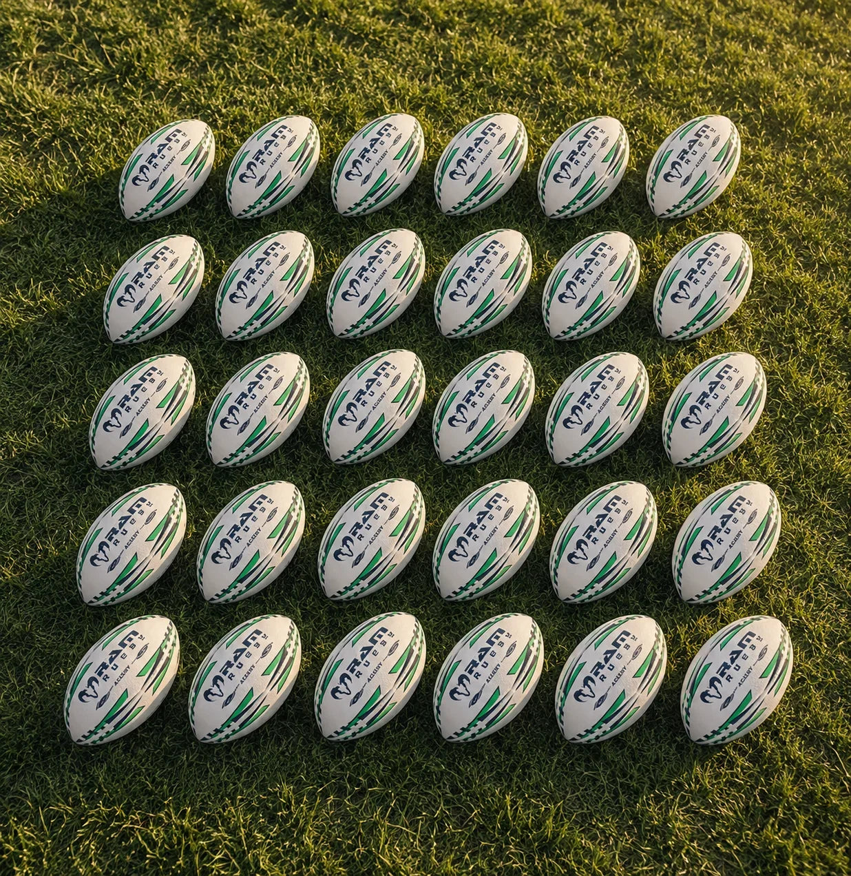 RAM Rugby training balls with durable outer layer and 3D grip for consistent handling during club and school sessions.