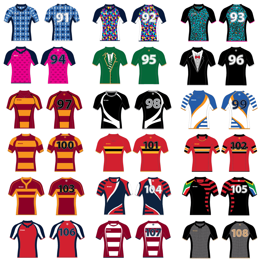 Range of custom sublimated rugby shirt designs