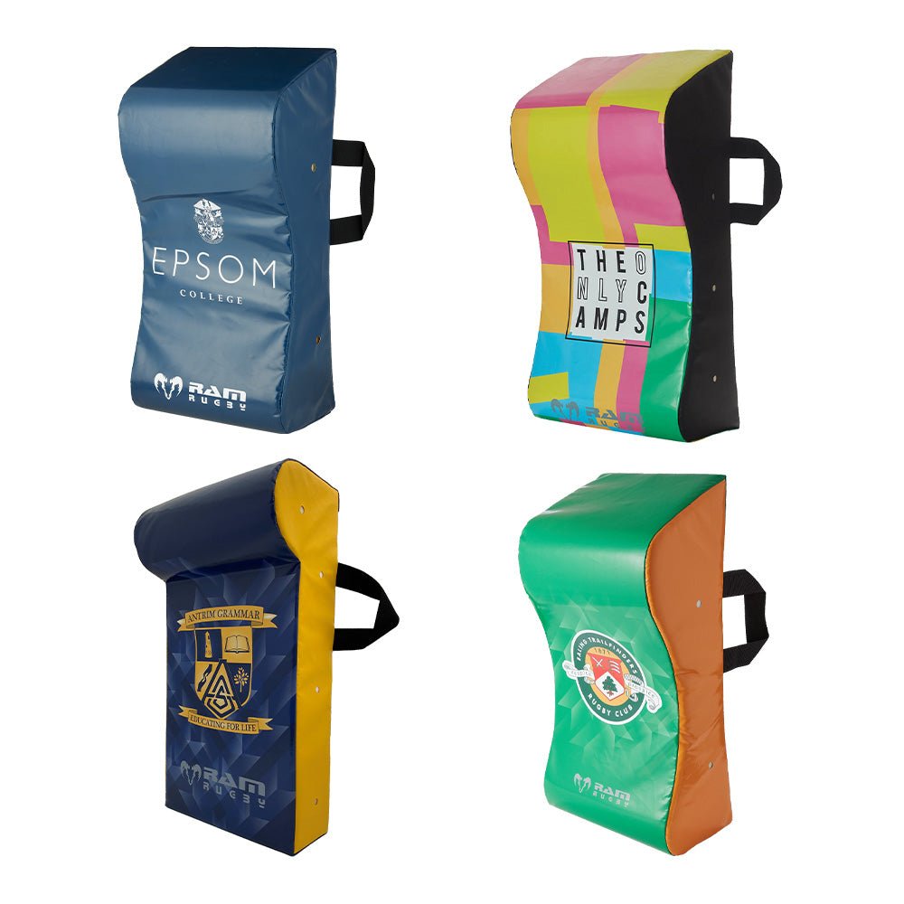 Custom Hit Shields collection featuring durable, clear protective gear with padded straps for impact protection and comfort