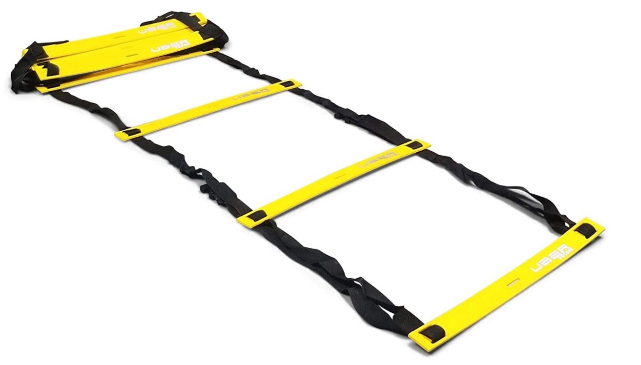 RAM Rugby Hurdles & Ladders collection featuring a flat-rung agility ladder in black and yellow for speed and footwork training