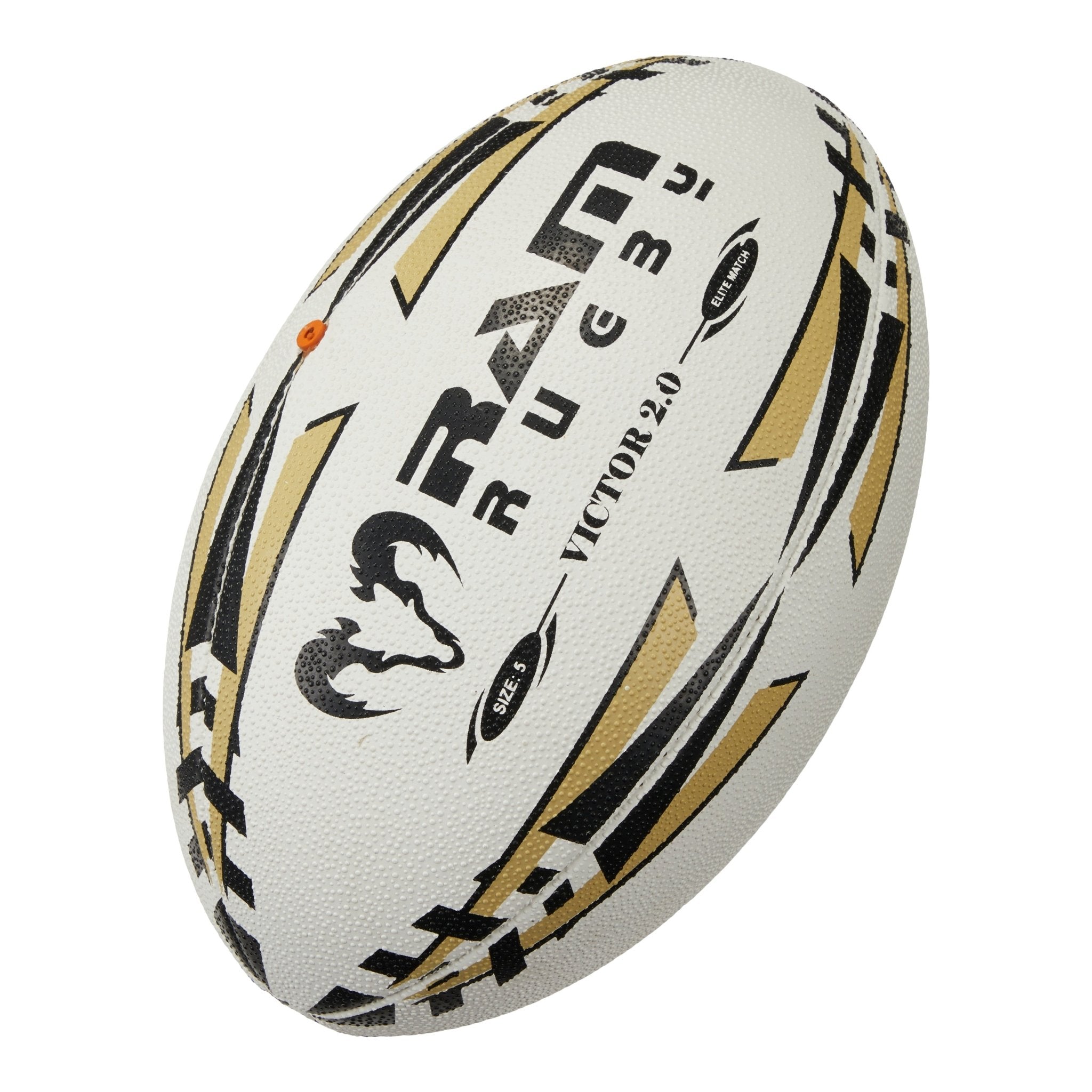RAM Match Rugby Balls collection cover featuring a high-performance ball with 3D grip, reinforced panels, and precision design
