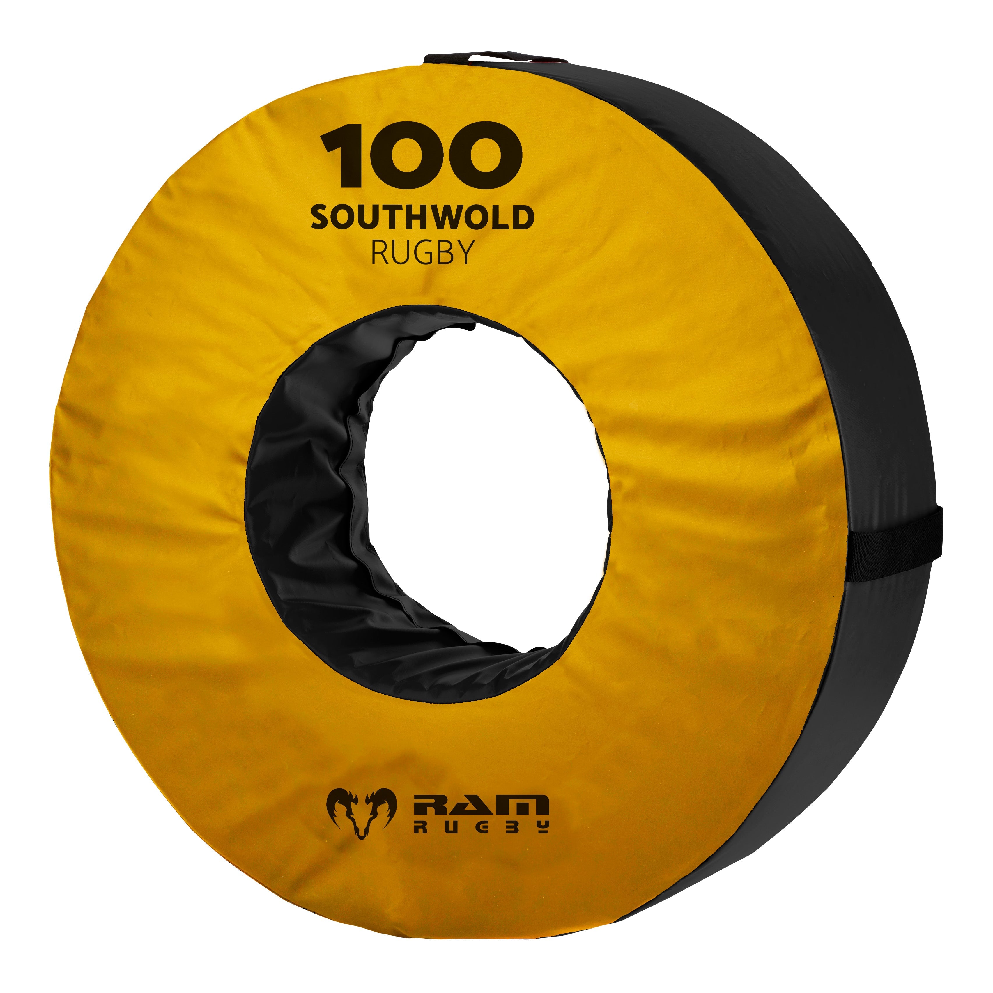 Ram Rugby Custom Roller Tackle Bag in durable blue PVC designed for realistic rugby training and impact resistance