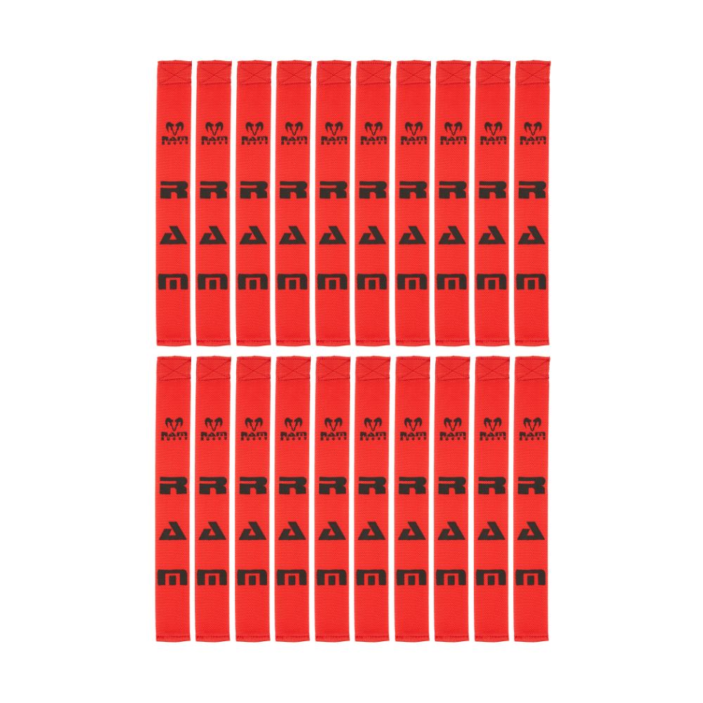 Set of 20 Ram Rugby woven webbing tag rugby tags in black, durable 16"x2" straps designed for professional play use