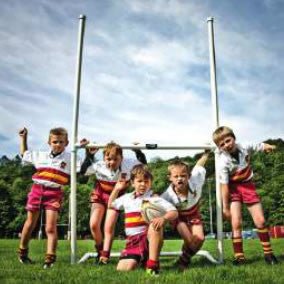 Ram Rugby 2.3m Plastic Micro Rugby Goal Post in white for youth training and games, lightweight and durable for indoor outdoor use