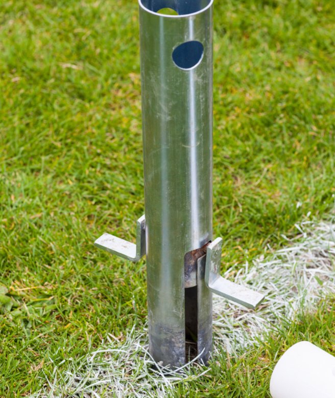 Ram Rugby 3.6m mini plastic rugby goal posts showing lightweight, durable high-impact uPVC frame with no-hole fixings