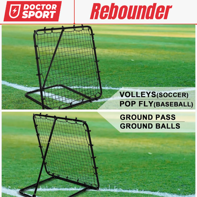 Doctor Sport Sport Rebound Net with adjustable foldable frame, 100x100 cm, high-tension surface for training precision.