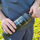 Ram Rugby black ergonomic 750ml water bottle with push-pull lid and screw cap designed for sports hydration and training