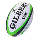 Custom Gilbert rugby ball by Ram Rugby with vibrant club logo printed, high-quality match ball for team branding and events