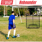 Doctor Sport Sport Rebound Net in action with adjustable foldable frame and 100x100 cm high-tension surface for training