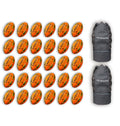 Ram Rugby Gripper 2.0 Pro Trainer Neon Ball Bundle with 30 vibrant yellow, orange, and green rugby balls arranged with two breathable bags