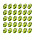 Stacked Ram Rugby Gripper 2.0 Pro Trainer neon yellow, orange, and green rugby balls with two black breathable bags.