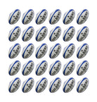 Thirty Gilbert G-TR4000 size 5 trainer rugby balls stacked with two large breathable bags for ball storage and transport