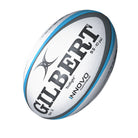 Custom Gilbert rugby ball by Ram Rugby with full-color printed logo design, suitable for clubs and events, durable match ball