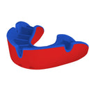 Opro Silver Mouthguard displayed in open protective case, showing flexible, durable rugby guard with anatomical fins.