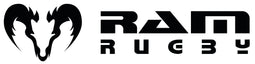 Black silhouette of a ram head with 'RAM RUGBY' text on a white background
