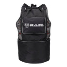 Ram Rugby Coaches breathable ball bag showing durable mesh, vinyl compartments, and multiple zippered storage pockets.