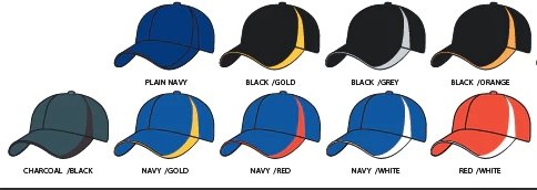 Ram Rugby custom baseball cap in black with red flash trim, heavy cotton, pre-curved peak, logo embroidery, durable design