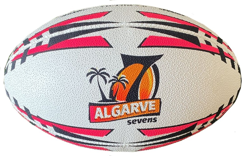 Ram Rugby Victor Raider Touch rugby ball with custom full-color printed logos and text for club and event promotion