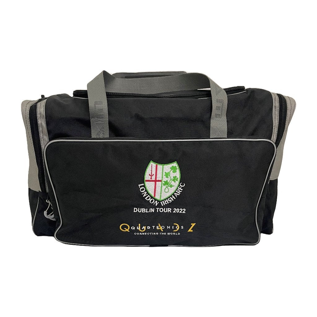 Ram Rugby Custom Pro Players Kit Bag 75cm in black Cordura with embroidered logo, padded straps, and multiple compartments