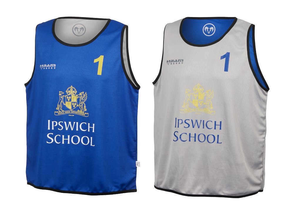 Ram Rugby reversible contact training bibs in vibrant colors with custom logo printing, ideal for rugby practice sessions