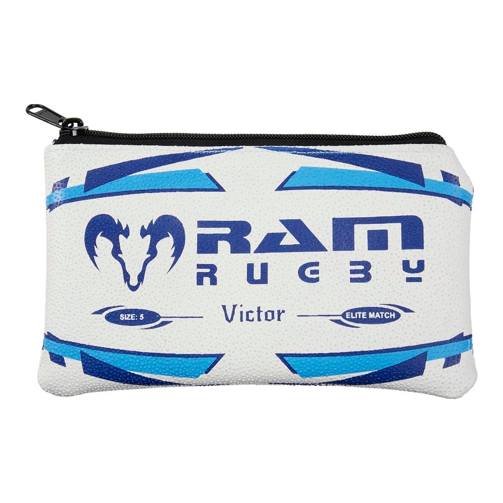 Ram Rugby custom rugby ball pencil case with logo personalization, rubber grip texture, 22cm x 11cm durable design