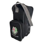Ram Rugby Custom rugby boot bag in black Tetron fabric with embroidered logo, durable design and dual compartments for storage