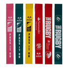 Ram Rugby custom PVC tag rugby belt set in vibrant blue with printed logo, durable material for club or sponsor branding