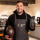 Ram Rugby Custom Vintage Heritage leather rugby ball Size 5 showing detailed stitching and classic brown leather texture close-up.