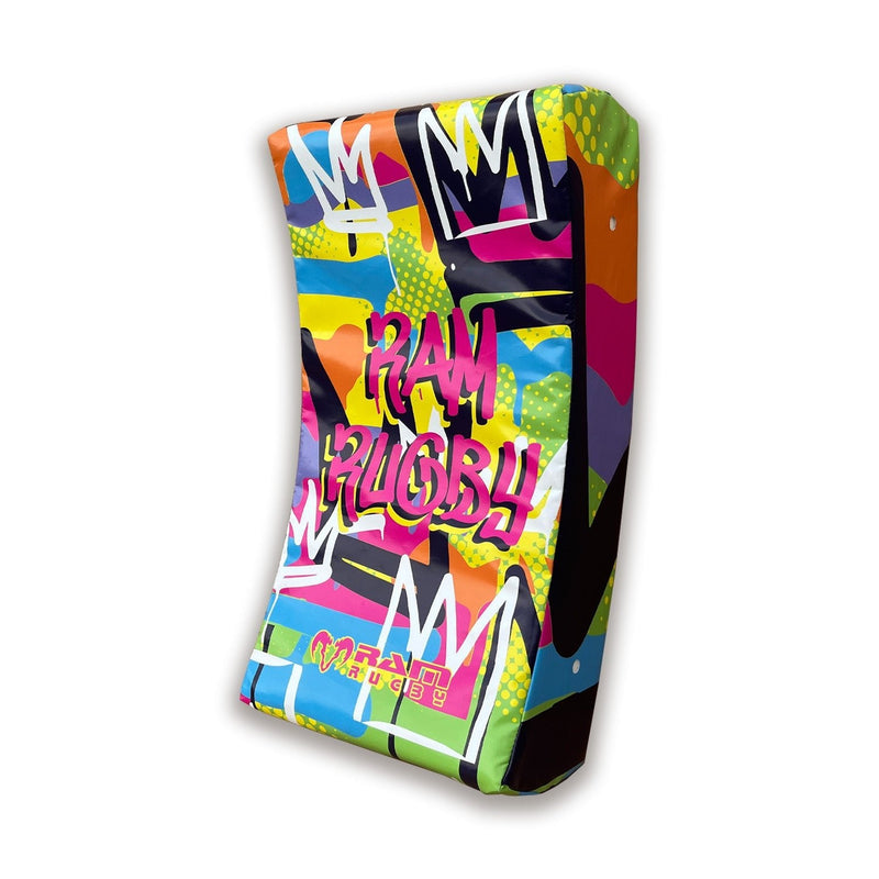 Ram Rugby Graffiti Design water-resistant hit shield with curved industrial-grade PVC for rugby training contact drills