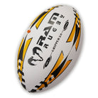 Ram Rugby Gripper 2.0 Pro Trainer Ball in white and yellow with 3D grip, ideal for junior rugby training and durability.
