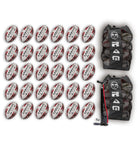 Thirty Ram Rugby Gripper 2.0 Pro Trainer rugby balls stacked with two breathable black storage bags for team training sessions