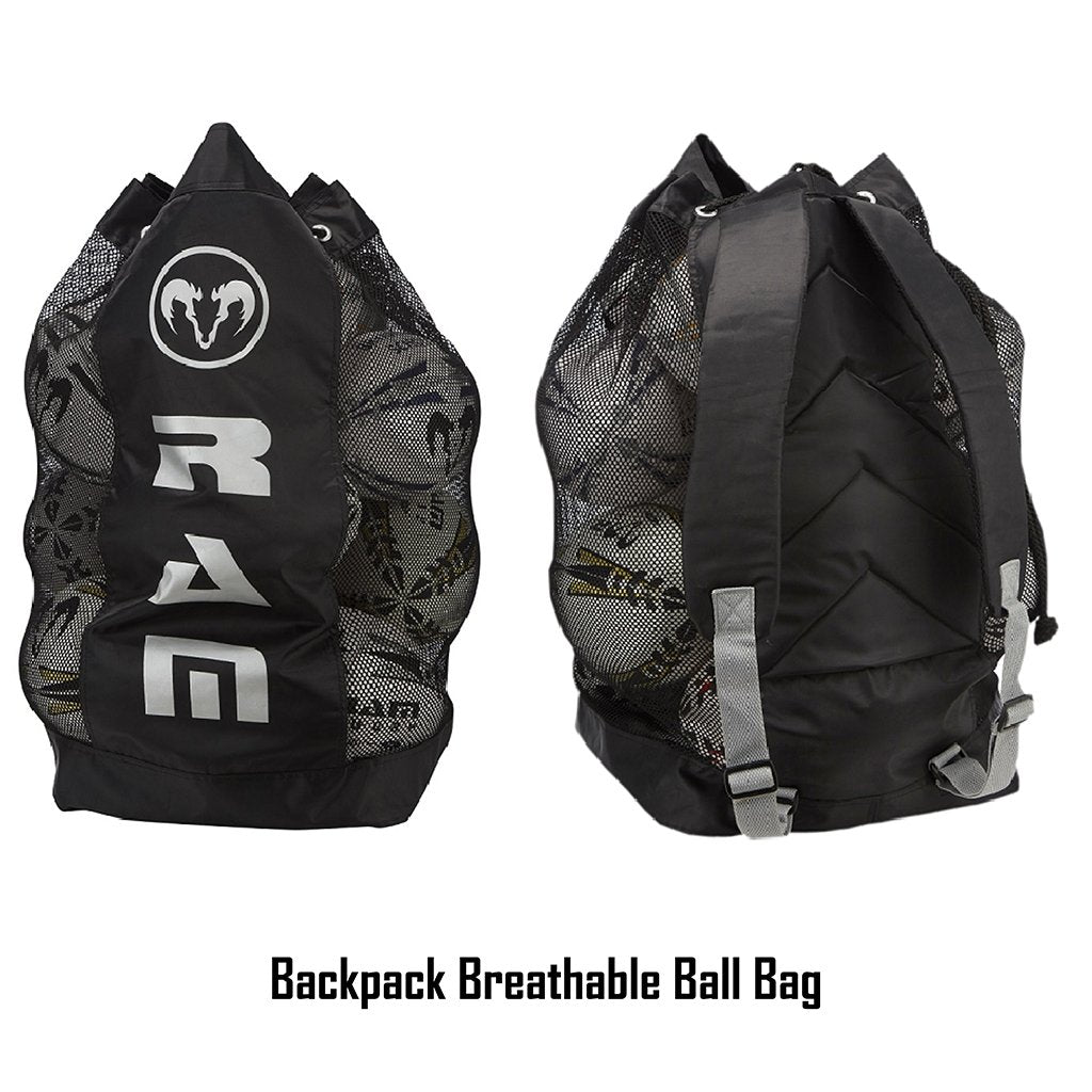 Stack of 30 Ram Rugby Gripper 2.0 Pro Trainer rugby balls with 2 breathable black ball bags for storage and transport