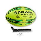 Ram Rugby Gripper 2.0 Neon Pro Trainer Ball showing 3D grip texture and durable rubber laminate for junior training sessions